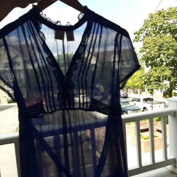 Duo Maternity Blue Sheer Blouse Tunic Top Tie Waist Belt Size Medium - Picture 5 of 8